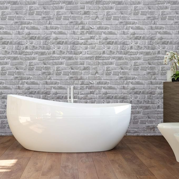 Timeet Grey Brick Peel and Stick Wallpaper Brick Contact Paper 17.7" x 78.7" Removable Wallpaper Self-Adhesive 3D Brick Wallpaper Grey Brick Wallpaper for Room Decoration Vinyl Film Roll - Image 4