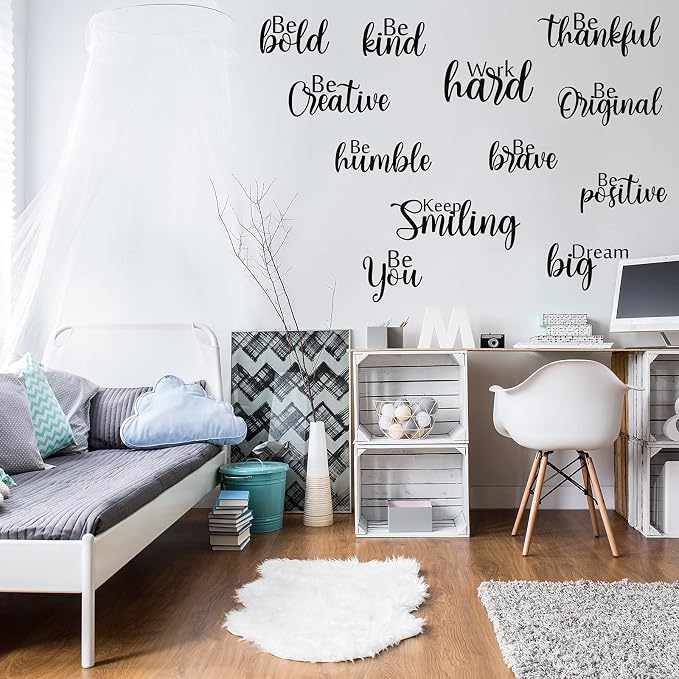 Marspark 12 Pcs Inspirational Wall Decals Motivational Quote Peel and Stick Vinyl Wall Quotes Stickers Removable Positive Saying Mirror Decals for Office Nursery Offices Teen Dorm Classroom, Black - Image 7