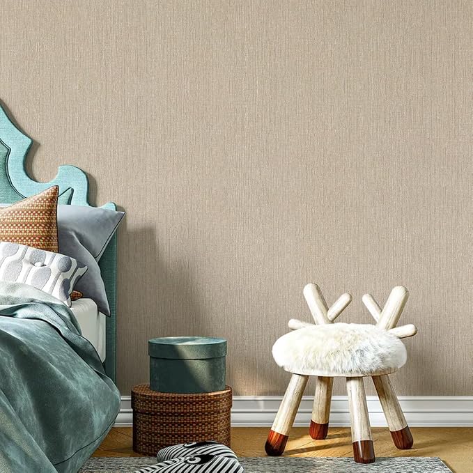 Grasscloth Peel and Stick Wallpaper Beige Brown Vinyl 16in x 118in | Faux Linen Vintage Wallpaper Textured Removable Wall Paper Grass Cloth Cabinets Bedroom for Cabinet Self Adhesive Vinyl - Image 6