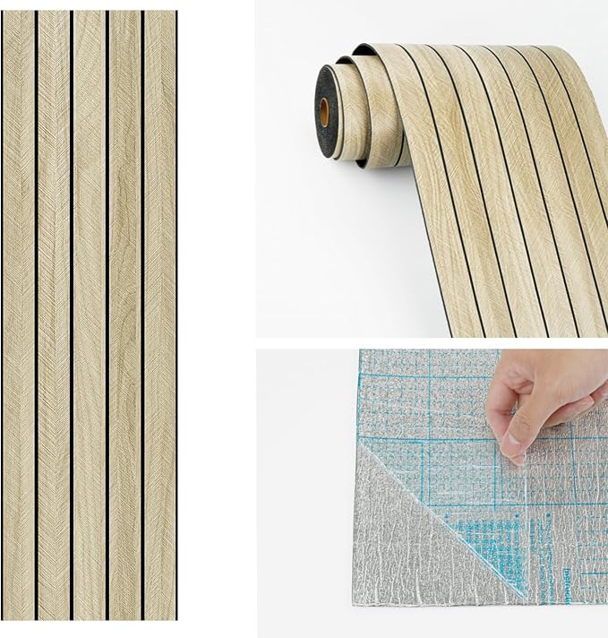 Wallercity Light Brown Wood Slat Acoustic Panels for Stylish Decor Noise Reduction 3D Textured Wood Grain Paneling for Ceiling Walls Peel & Stick Wooden Wall Panels for Background Bedroom 11.8''x118'' - Image 9