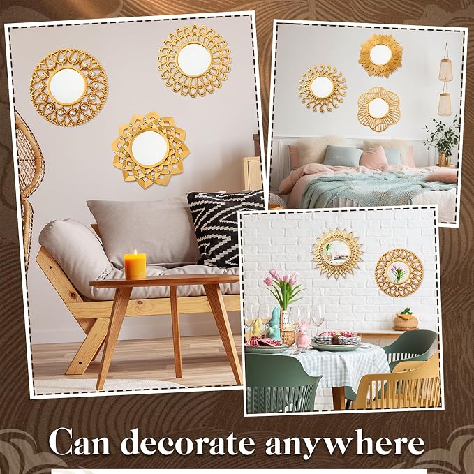 Barydat 10 Pcs Boho Gold Sun Mirrors for Wall Decor 10 Inches Plastic Decorative Wall Mirrors for Entryway Home Living Room (Modern) - Image 3