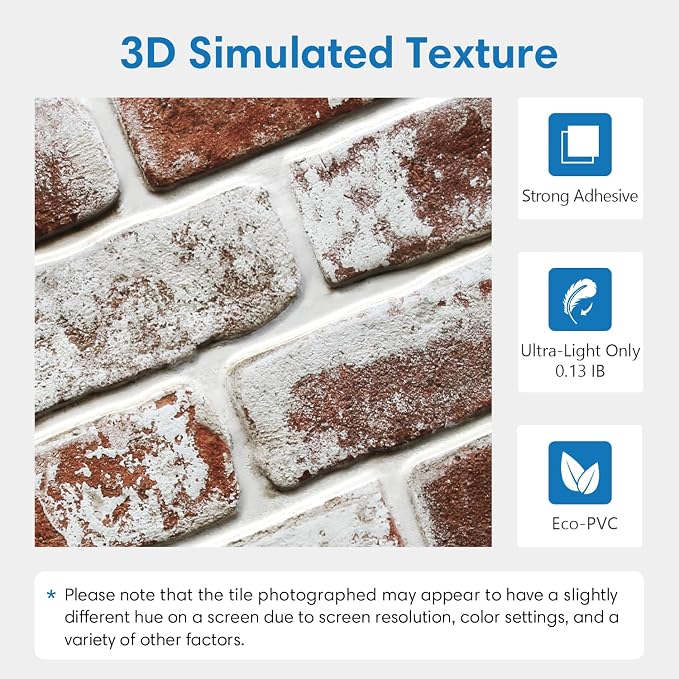 COMSTICKC 3D Faux Brick Wall Panels Peel and Stick, 10 Pcs 11.8" x 11.8" | Whitewash Red, Not Real Brick, Small Size, Ultra-Light Thin PVC, Fake Brick Decorative Tiles for DIY Decor, Cover 9.7 sq ft - Image 3