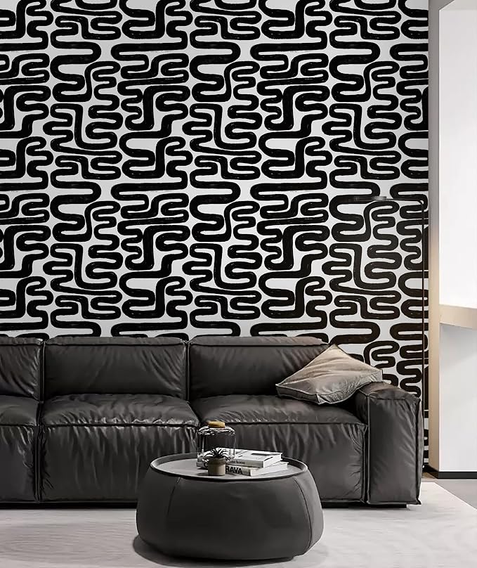 Peel and Stick Wallpaper Black and White Wall Paper Modern Geometric Self-Adhesive Removable Contact Paper Thicken Waterproof Easy to Clean Decorative for Bedroom Bathroom Film 17.3in x 78.7in - Image 4