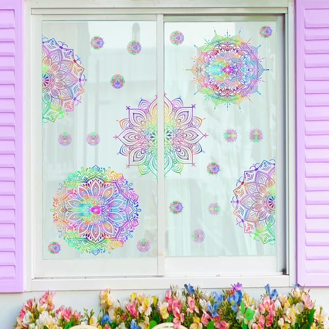 Colorful Mandala Wall Decal Half Mandala Window Wall Stickers Lotus Flower Decals Peel and Stick Modern Art Stickers Removable Minimalist Headboard Decals for Bedroom Living Room Decor - Image 6