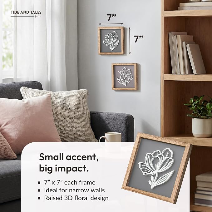 Tide and Tales 3D Botanical Floral Wall Art (Framed Set of 2) Ready-to-Hang Lightweight Boho Decor for Walls, Nature-Inspired Home Decorations with Natural Earthy Tones for Bedroom or Bathroom - Image 2