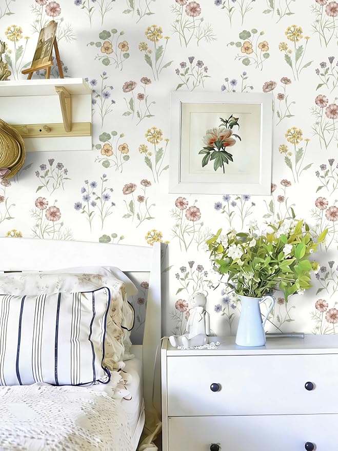 Dimoon 17.3''x78.7'' Floral Peel and Stick Wallpaper Boho Vintage Botanical Farmhouse Renter Friendly Contact Paper Bathroom Kitchen Village Country Cottage Small Floral Wallpaper Waterproof Vinyl - Image 2