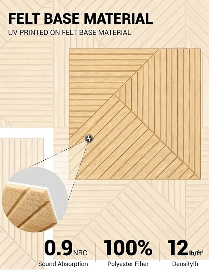 6 Pack UV Wood Texture Grooved Acoustic Wall Panels | 23.6×23.6 Inch Self-Adhesive Decor Wall Art, Total Size 70.8×47.2 Inches for Theater Living Room Office - Image 3