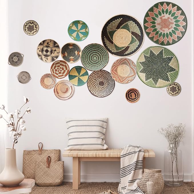 Glenmal 18 Pcs Boho Basket Wall Decals Round Wall Sticker Modern Decor Peel and Stick Decor Sticker Removable Boho Stickers Rustic Art for Bedroom Office, Kitchen, Living Room, Nursery by Glenmal