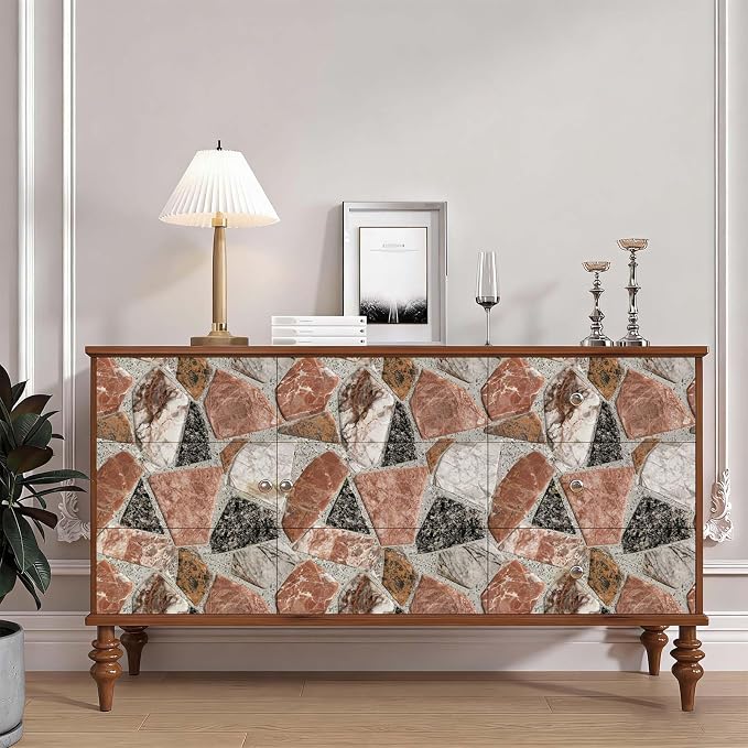 Terrazzo Stone Marble Peel and Stick Wallpaper Self Adhesive 17.72" x 236.21'' Multi Tone Granite Fragment Collage Wall Paper Renter Friendly Removable Waterproof for Living Room Bedroom Kitchen - Image 6