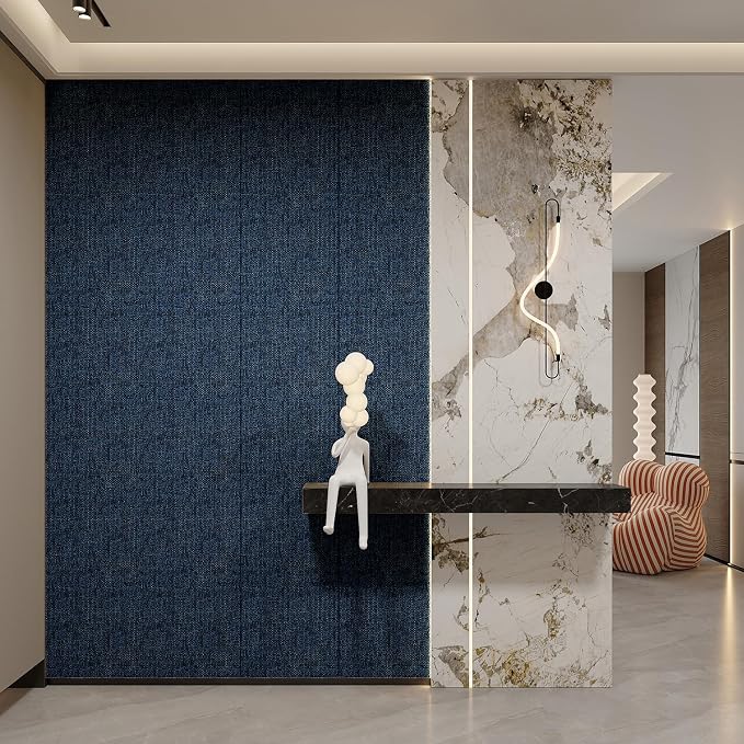 Yutianli 3D Wall Panel Peel and Stick Soundproof Foam Linen Wall Cloth Blue 16.7"x118" Self-Adhesive Decorative Wallpaper Anti-Collision Wall Padding - Image 5