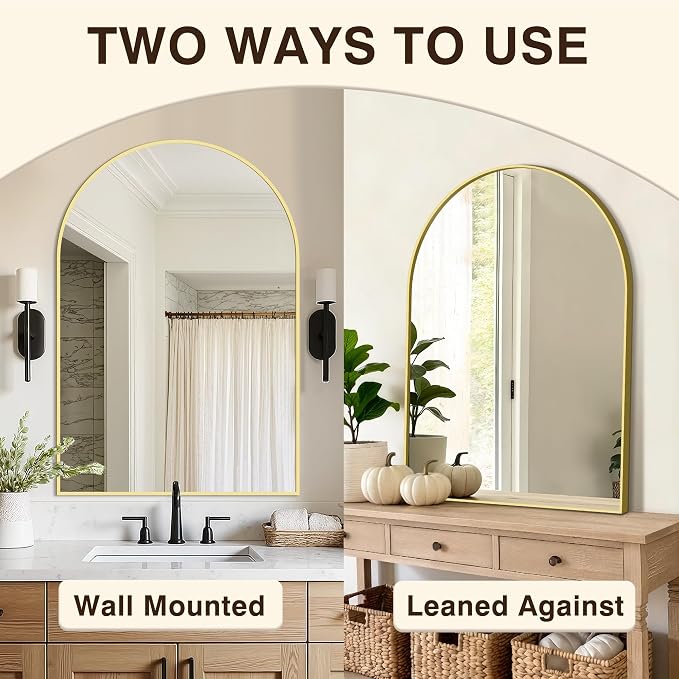 Arched Bathroom Vanity Mirror for Over Sink, 2 Pack 38”x26”, Gold - Image 6