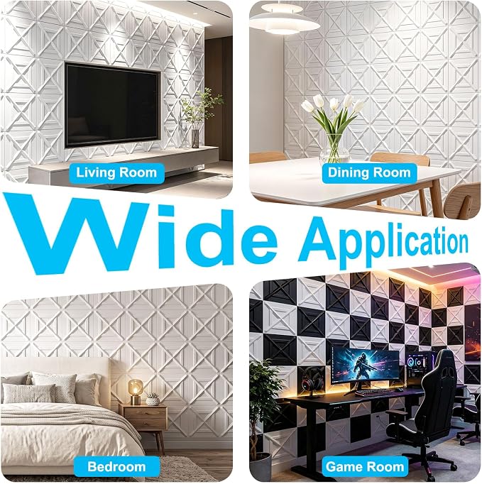 Art3d X-Shape Decorative 3D Wall Panels, 11.8 x 11.8 in, 33-Pack, White | PVC, Lightweight, Waterproof, Peel and Stick, Easy to Install, Durable, Flexible, Decorative, Ideal for Living Room, Bedroom - Image 9