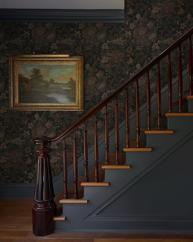 Dimoon Vintage Peel and Stick Wallpaper Dark Green Floral Wall Paper 16.1"x393" Retro Victorian Moody Wallpaper Renter Friendly Dark Floral Gothic Contact Paper for Bedroom Shelf Liner Vinyl Roll - Image 7