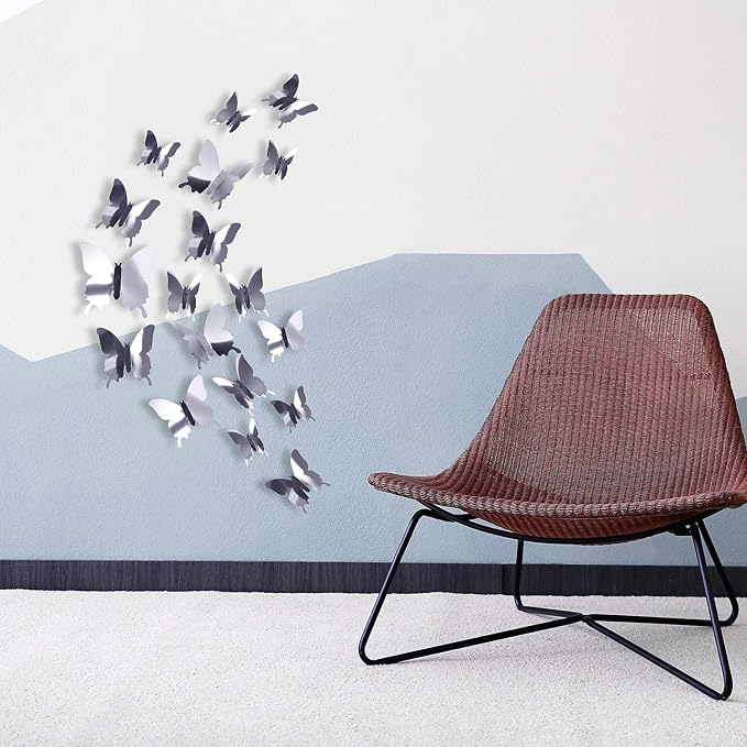 BBTO 48 Pieces Butterfly Wall Decor DIY 3D Mirror Butterfly Stickers Removable Decals Crafts for Birthday Party Bedroom School Bathroom Living Room Decor（Sliver） | Butterfly Stickers,3 Sizes,for Birthday Party Cake,Room Nursery Bathroom Wall Decor,Remo... - Image 4