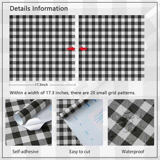 Heroad 17.3"x393" Plaid Peel and Stick Wallpaper Black and White Wall Paper Mosaic Checkered Contact Paper Self Adhesive Removable Wallpaper for Bathroom Laundry Room Waterproof Decor Vinyl Roll - Image 2