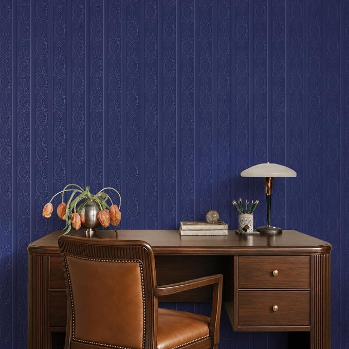 JiffDiff Navy Blue 3D Embossed Textured Peel Stick Wallpaper 17.3"x800" | Removable Renter Friendly Contact Paper, Waterproof Self Adhesive Wallpaper for Bedroom, Bathroom, Decor - Image 4