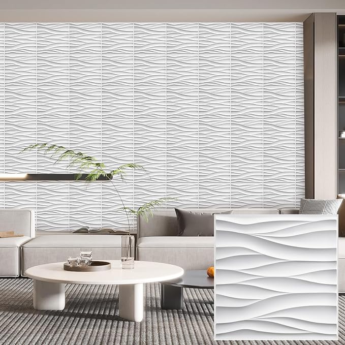 Heikki 30 Pack 3D Wall Panel for Interior Wall Décor, PVC Flower Textured Wall Panels for Living Room Bedroom Hotel Office, 11.8"x11.8", Double-Sided Tape (White-YZ) by YourBestChoices