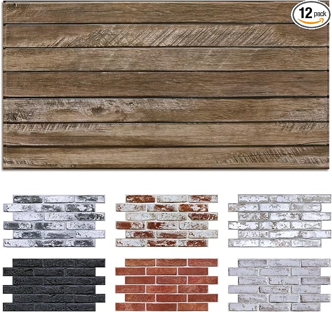 Commomy Faux Wood 3D Peel and Stick - 12 pcs of 22.8" x 11.8" Thin UrltraLight PVC Wall Covering Stickers Shiplap Textured Printable for Kitchen,Bedroom, Living Room,TV Background（Covers 22.48 sq.ft） | Thin UrltraLight PVC Wood Peel and Stick Printable... by CommomyDecor