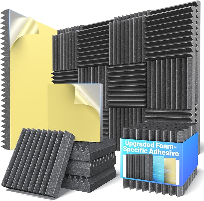 Self-Adhesive Sound Proof Foam Panels For Walls High Density Acoustic Panel | 36 Pack Soundproof Wall Panels Fast-Expanding, 3”×12”×12” Sound Dampening Absorbing Panel for Gaming Studio Decor - Black by Unknown