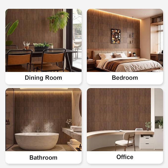 21 Pcs Peel and Stick Wood Slat Wall Panels for Interior Decor 3 Style Self Adhesive Walnut Wood Fluted Decorative Acoustic Wall Panels for Paneling Decor 3D Fluted (Classic) - Image 7