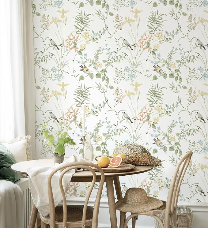 Erfoni Boho Floral Peel and Stick Wallpaper Green Floral Birds Wallpaper | 16.9" x118" DIY Self Adhesive Removable Wallpaper for Livingroom Cabinet Decor Modern Flower Leaf Contact Paper Vinyl Roll - Image 6