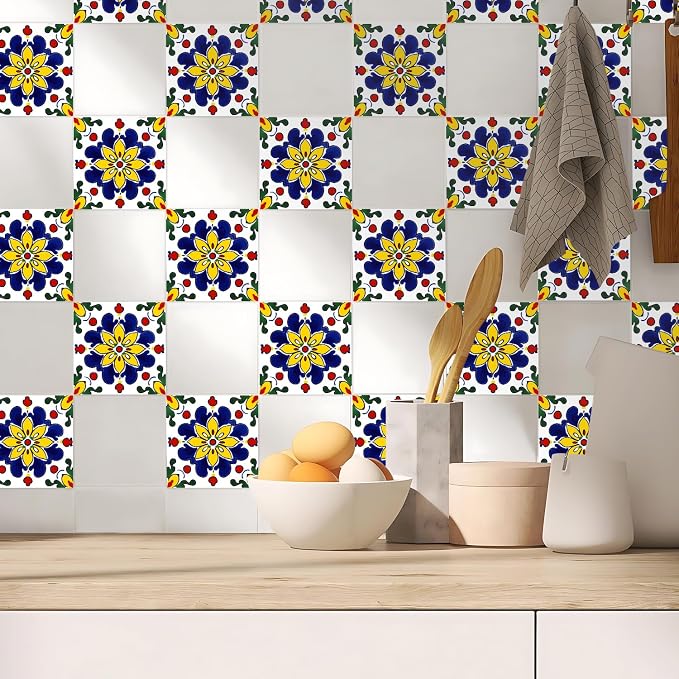Wall Tiles Peel and Stick Waterproof - 24 Pcs (6x6 Inch) Wall Stickers Backsplash Decals for Kitchen, Bathroom, Removable Self-Adhesive Vinyl Art with Bohemian Patterns - Image 3