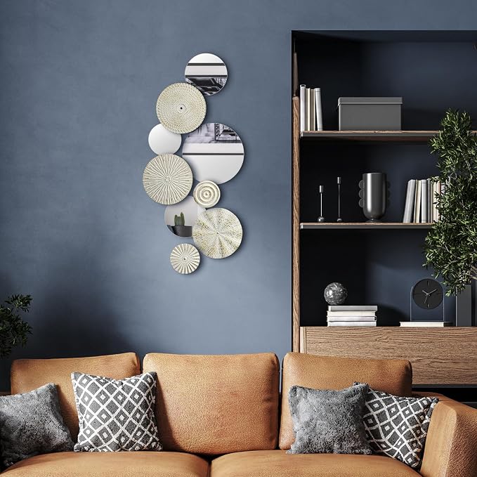 Blulu 9 Pcs White Gold Mirror Wall Decor Metal Round Home Art Decor Decorative Modern Circle Mirror Wall Art Sculpture Hanging Decorations for Home Living Room Office - Image 4