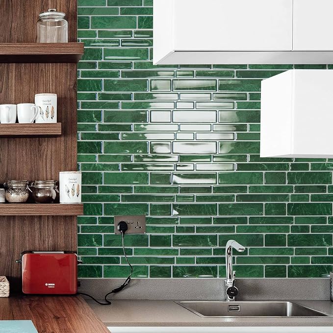 Art3d Marble Design Peel and Stick Backsplash, 10-Sheet, 12 x 12 in, Green | Lightweight, Self Adhesive, Moisture Resistant, Easy to DIY, Modern Style, for Kitchen, Bedroom, Ideal for New Home Buyers - Image 8