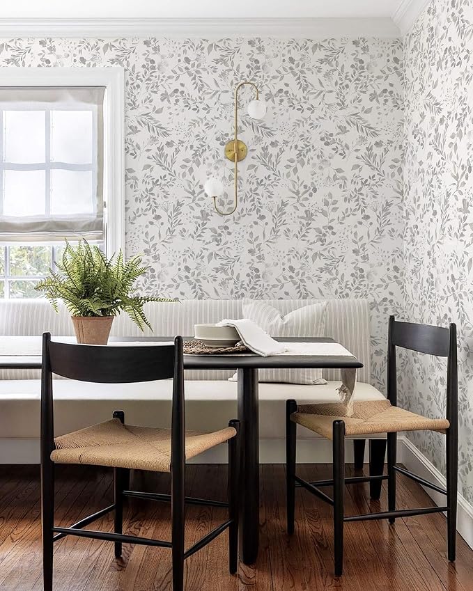 Heroad 17.3''x393'' Grey Peel and Stick Wallpaper Botanical Leaf Contact Paper Vintage Watercolor Neutral Wall Paper Self Adhesive Removable Wallpaper for Bathroom Bedroom Farmhouse Decor Vinyl Roll - Image 3
