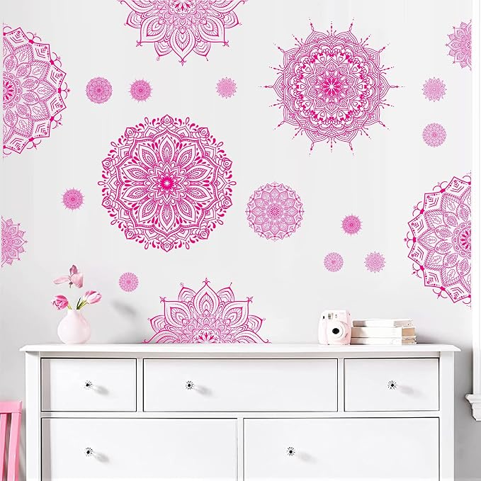 Large Mandala Wall Sticker Peel and Stick Pink Lotus Flower Wall Decals Mandala Floral Window Clings Stickers Modern Headboard Decor Mandala Wall Art Decal for Bedroom Living Room Yoga Decoration - Image 5