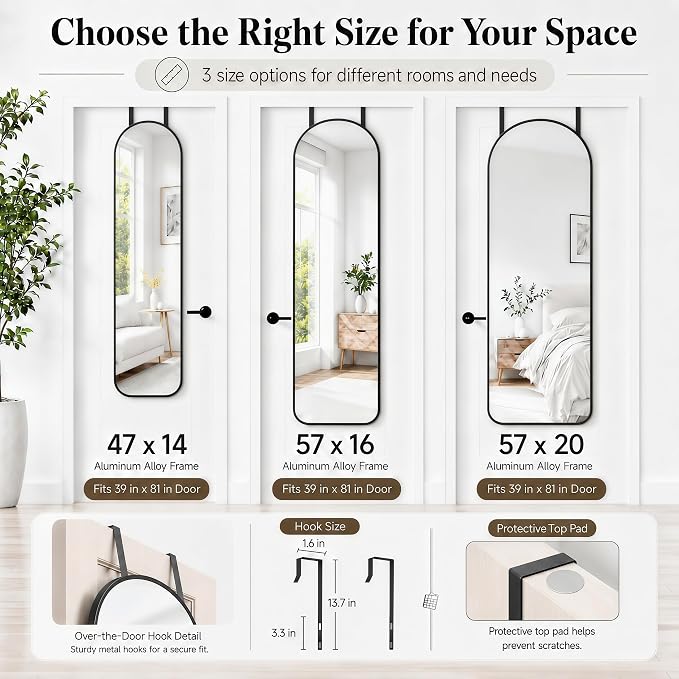 57x20" Full Length Mirror Floor Stand,Over the Door,Wall Mounted Black - Image 8