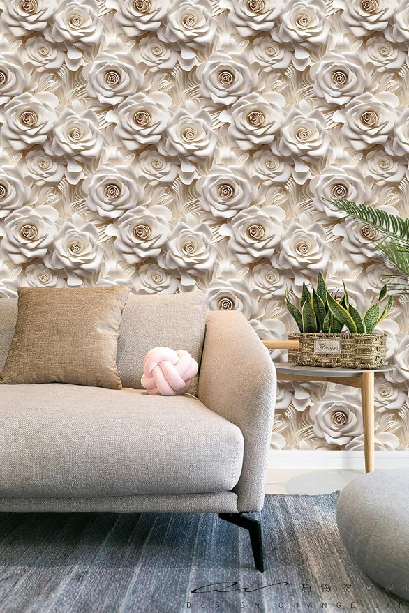 Peel and Stick Wallpaper Beige Rose Floral Accent by WEISENI