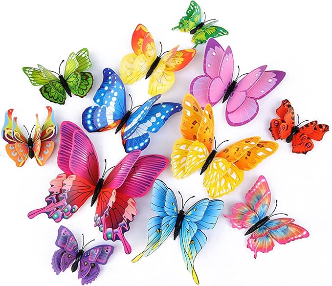 OPSEAM 3D Butterfly Wall Decor Butterfly Decorations Stickers with Magnets | 48 PCS Colorful,12 Styles Double Layer Butterfly for Classroom Decoration,Locker Refrigerator, Reusable,Waterproof by Opseam
