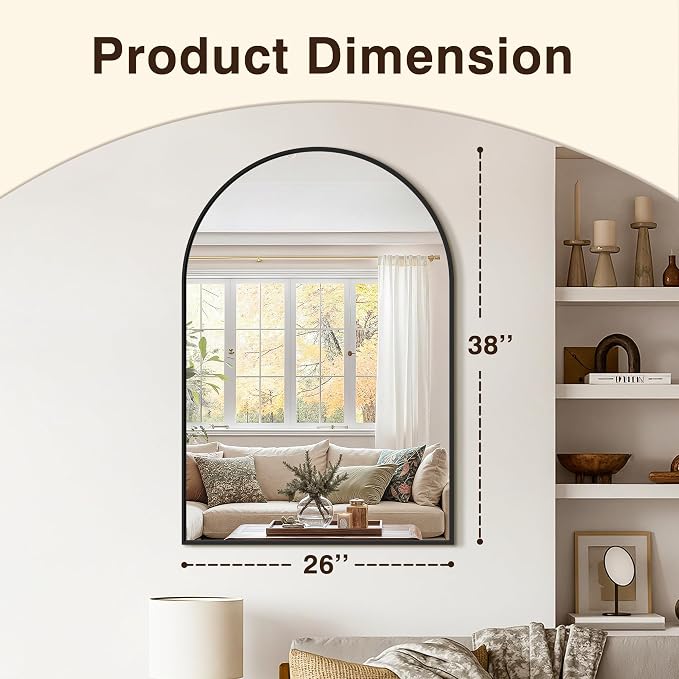 Arched Bathroom Vanity Mirror for Over Sink, 2 Pack 38”x26”, Black - Image 2