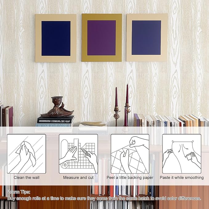 White and Gold Wood Contact Paper 17.3"x400" Peel and Stick Wallpaper | Rustic Wooden Removable Self-Adhesive Wallpaper Wood Grain Contact Paper for Countertops Cabinets - Image 3