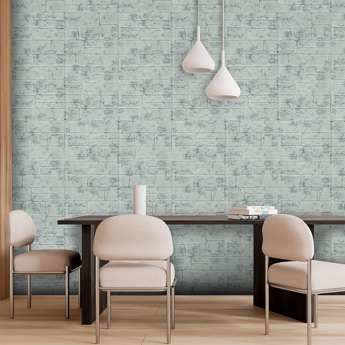 YU LI 3DH 3D Wall Panels Peel and Stick Faux Stone Wall Panel Blue 20-Pack Faux Brick Self-Adhesive Wallpaper 3D Foam Brick Wallpaper - Image 2