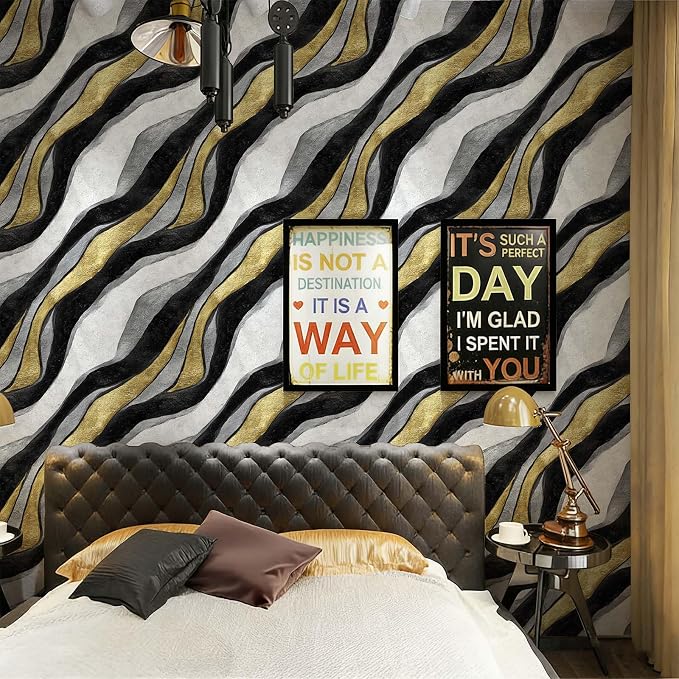 Luxury Black White Gold Fluid Modern Marble Peel and Stick Wallpaper Self Adhesive 17.72" x 236.21'' Textured Wavy Agate Wall Paper Renter Friendly Removable Waterproof for Living Room Bedroom - Image 4