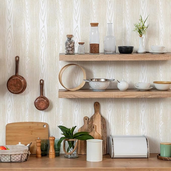 White and Gold Wood Contact Paper 17.3"x200" Peel and Stick Wallpaper | Rustic Wooden Removable Self-Adhesive Wallpaper Wood Grain Contact Paper for Countertops Cabinets - Image 4