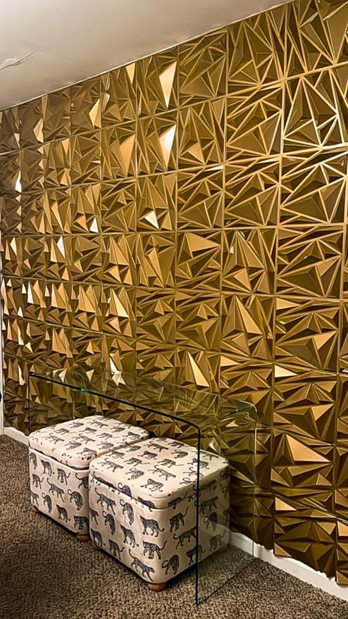 STICKGOO 3D Wall Panels for Interior Wall Decor, 12''x12'', PVC, 33 Pack | Brushed Gold Diamond Design, Waterproof Accent Wall Panels for Bedroom, Gaming, Living Room, TV Background, Cover 32.Sq.Ft - Image 2