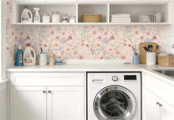 Guvana Peel and Stick Wallpaper Pink Floral Wall Paper French Country Vintage Contact Paper Neutral Botanical Self Adhesive Removable Wallpaper for Living Room Stairwell Bedroom Cabinet 17.3"×197" - Image 8