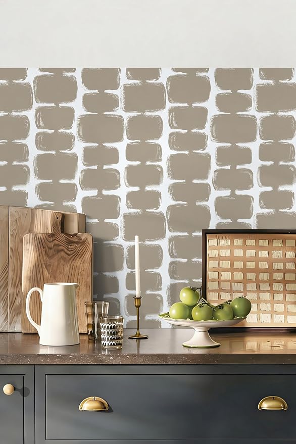 Safiyya Peel and Stick Wallpaper Mid Century Modern Abstract Contact Paper Geometric Wall Paper Self Adhesive Removable Wallpaper for Bathroom and Bedroom Vinyl 17.3"x78.7" Light Brown and White - Image 8