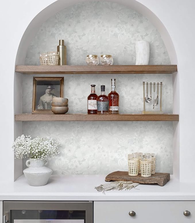 Heroad Grey Peel and Stick Wallpaper Floral Contact Paper Vintage Wall Paper Self-Adhesive Removable Wallpaper for Cabinets Drawers Bedroom Mural Wall Decor Vinyl Roll 17.3''x78.7'' - Image 3