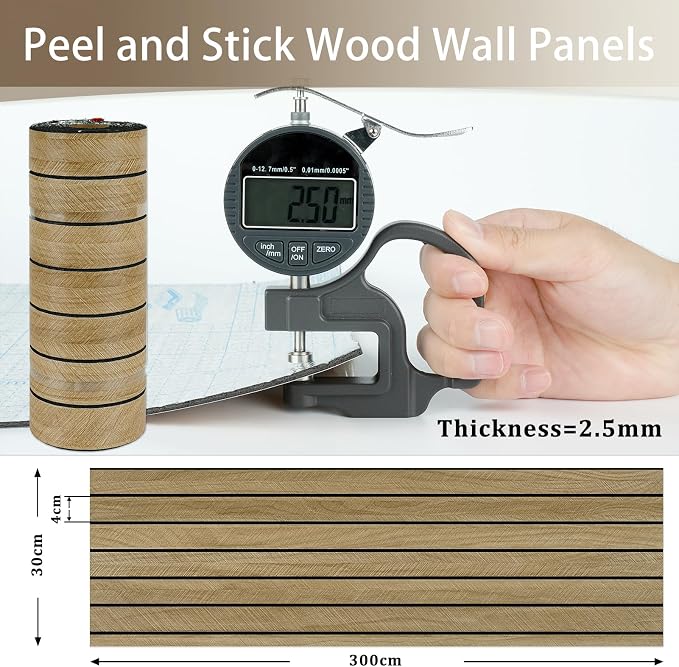 Brown Wood Wall Panels Self Adhesive 3D Peel and Stick Wood Panels | Removable Acoustic Wall Paneling Faux Wooden Stick on Wall Panels for Bedroom Living Room Panel Slat Wallpaper 11.8 x 118 in - Image 8