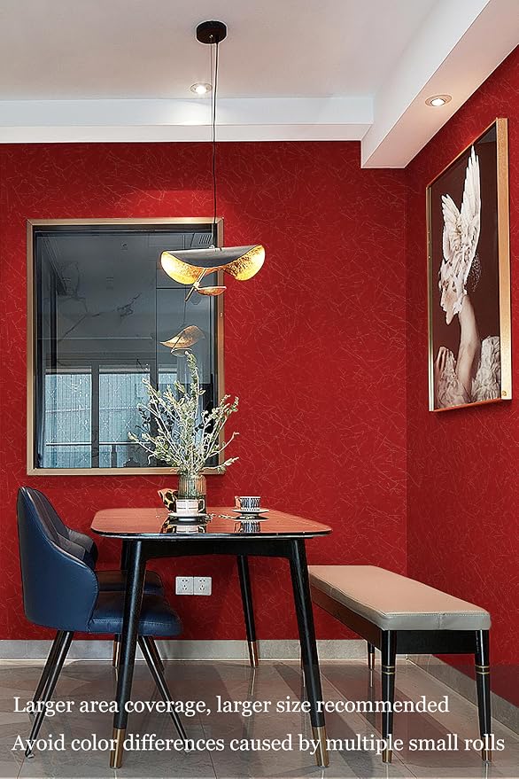Safiyya 393"x 17.3" Red Silk Wallpaper Textured Contact Paper Removable Wallpaper Peel and Stick for Walls Solid Color Decorative Self Adhesive Wall Paper Vinyl Rolls - Image 4