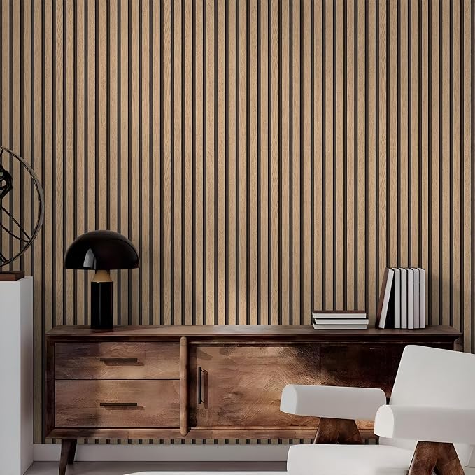 myforHD Wallpaper Peel and Stick Wood Grating Stripe Self-Adhesive Wallpaper Faux Wood Contact Paper Wood Slats Self Adhesive Wall Paper PVC Vinyl Film Removable Waterproof 17.3" x 236" - Image 8