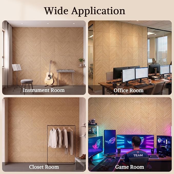 Acoustic Wall Panels, 8 Piece 23.62" X 23.62" Peel and Stick Wall Panels | High-Density Polyester Fiber Self Adhesive Soundproofing for Interior Wall Décor, Timber Vee Herringbone - Image 8
