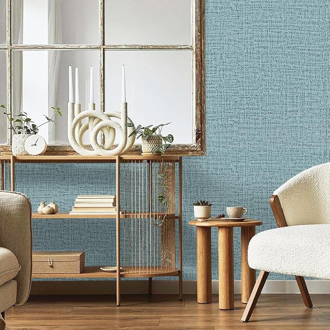 Teal Wallpaper Grasscloth Peel and Stick Wallpaper 17.7in x 197in | Faux Linen Vintage Wallpaper Textured Removable Wall Paper Grass Cloth Cabinets Bedroom for Cabinet Self Adhesive Vinyl - Image 6