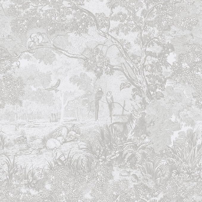 Ismoon Gray Peel and Stick Wallpaper Neutral Wall Paper 17.3in×6.56ft Vintage Removable Self-Adhesive Wallpaper Animals Jungle Contact Paper for Cabinets Bathroom Walls Covering Vinyl Roll by Ismoon