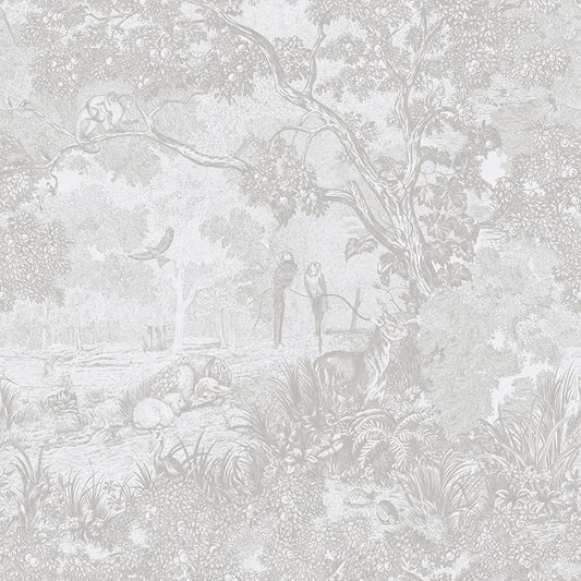 Ismoon Gray Peel and Stick Wallpaper Neutral Wall Paper 17.3in×6.56ft Vintage Removable Self-Adhesive Wallpaper Animals Jungle Contact Paper for Cabinets Bathroom Walls Covering Vinyl Roll by Ismoon