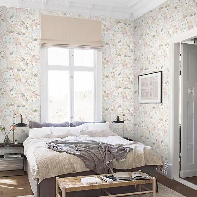 Ismoon Peel and Stick Wallpaper Floral Boho Pink Wallpaper Watercolor Leaf Flowers Contact Paper Removable Self-Adhesive Wall Paper for Bedroom Cabinets and Drawers Decor 17.3inx393in - Image 7